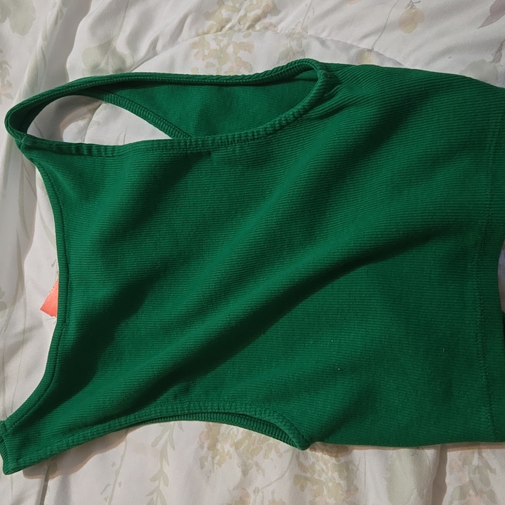 Zara Emerald Green Ruched Crop Top - Picture 2 of 3